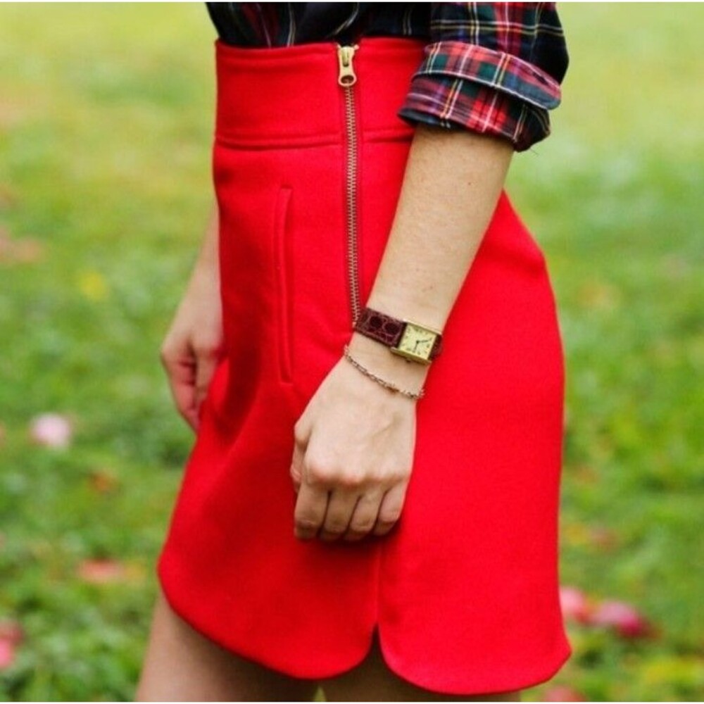 J. Crew Mini Skirt Size 00 Red In Double-serge Wool F8325 A-Line Fully Lined